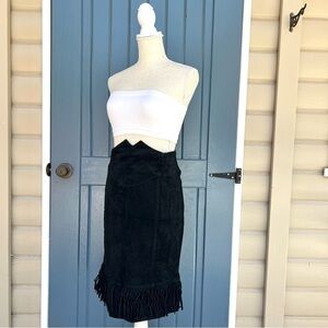 Vintage Chia Suede Leather Pencil Skirt Fringe Women Size 8